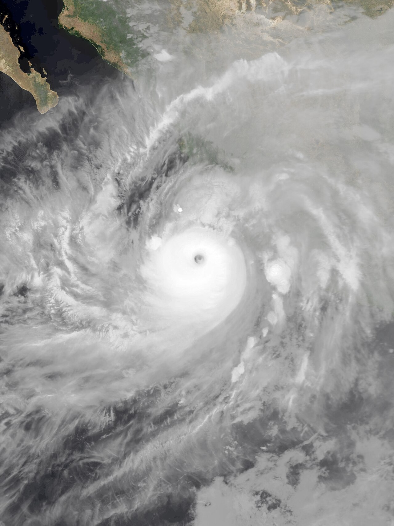 Satellite view of Hurricane Simon showing the eye and surrounding cloud formations