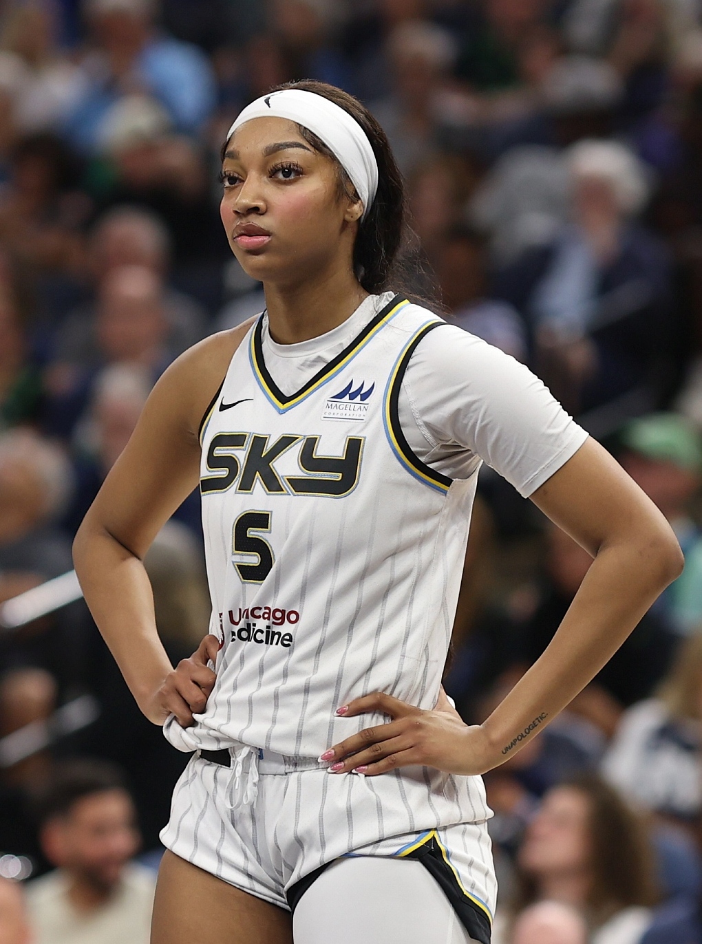 Angel Reese playing for the Chicago Sky in a WNBA game